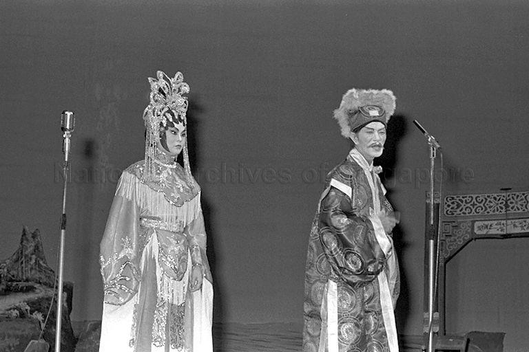 Cantonese opera performance staged by the Hoi Thin Amateur Dramatic Association at the National Theatre. The event, in aid of fund-raising efforts for Tanjong Pagar Community Centre's building extension project, was attended by Prime Minister Lee Kuan Yew who is Member of Parliament for that constituency.