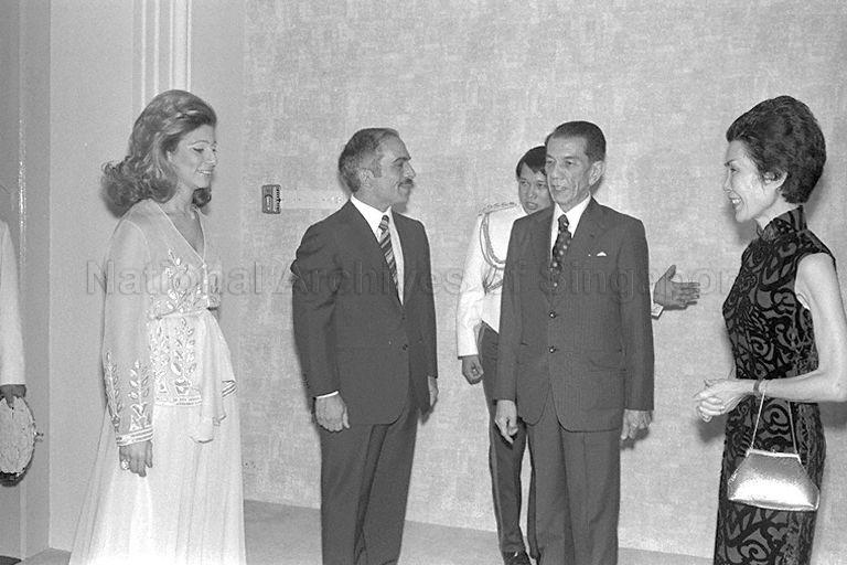 (From left) Queen Alia, King Hussein of Jordan, President Dr Benjamin Sheares and Mrs Sheares during a courtesy call on President Sheares at the Istana