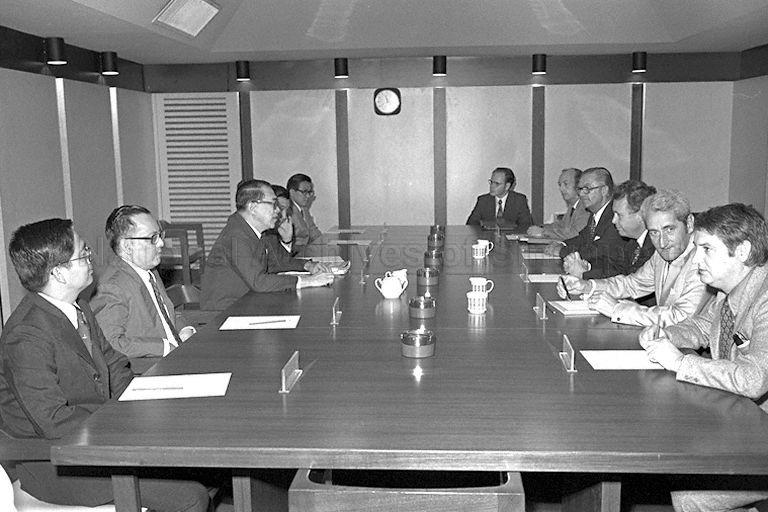 West German Finance Minister Dr Hans Apel, who is in Singapore for a two-day official visit, holding discussions with Minister for Finance Hon Sui Sen at Ministry of Finance