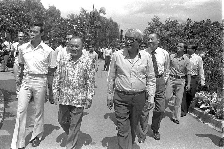 Thai Prime Minister Kukrit Pramoj, accompanied by Minister of State for Foreign Affairs Lee Khoon Choy and Chairman of Jurong Town Corporation (JTC) Woon Wah Siang, touring Jurong town