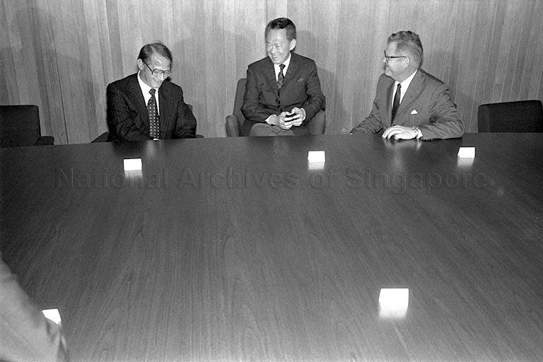 Lord Mayor of Hamburg Peter Schulz (left), accompanies by Ambassador of West Germany to Singapore Dr Wilhelm Loer, calling on Prime Minister Lee Kuan Yew at Istana Annexe