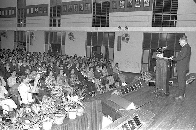 Prime Minister speaking during official opening of Raffles Institution at Grange Road