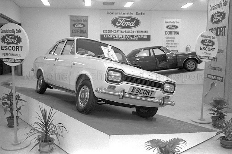 A Ford Escort car exhibited at Singapore Manufacturers' Association's (SMA) fifth "Buy Singapore-Made" exhibition at National Stadium complex