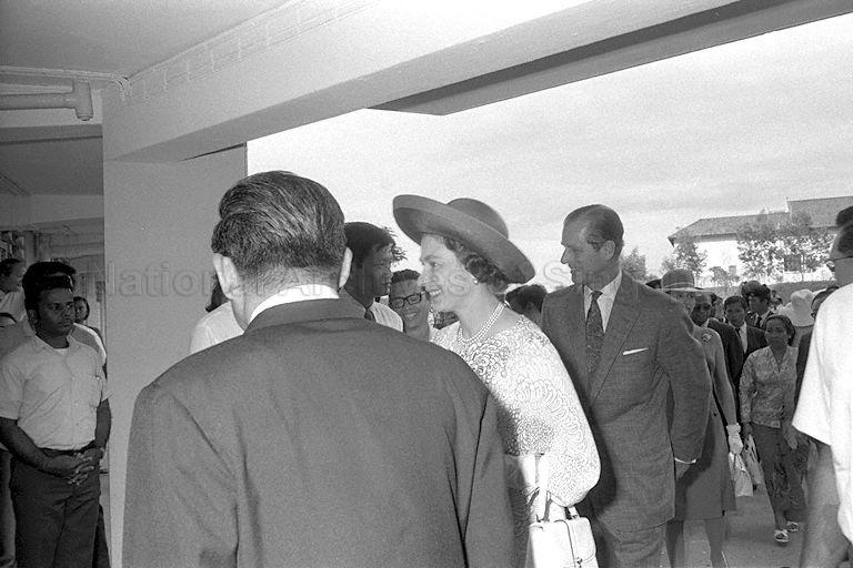 Queen Elizabeth II and Duke of Edinburgh Prince Philip arriving at Toa Payoh Lorong 53 housing estate.
