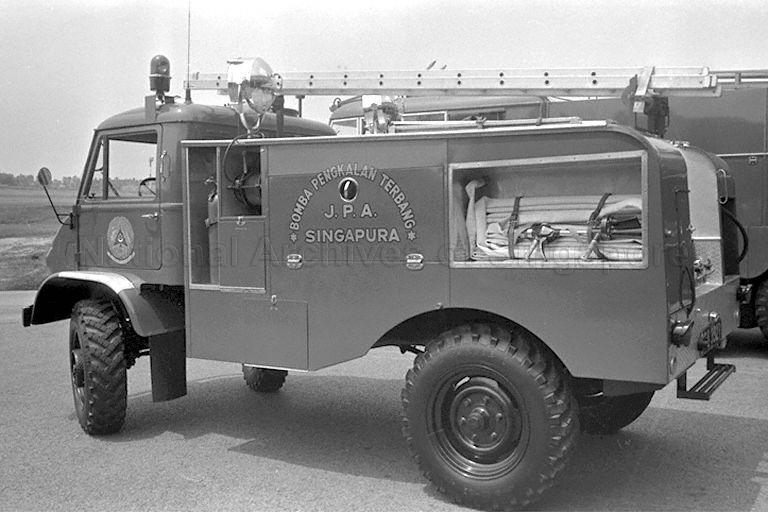 Rescue tender, a new firefighting vehicle delivered in July from Britain, at Paya Lebar Airport fire station