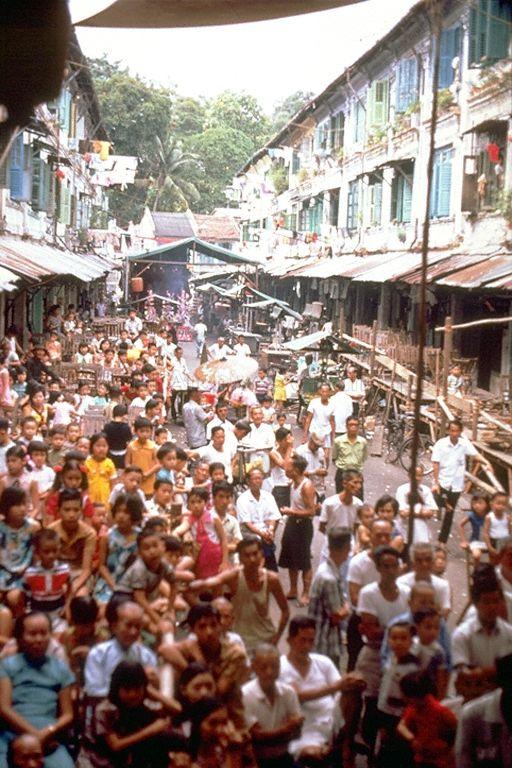 Crowd watching Chinese opera at Chin Nam Street, Singapore