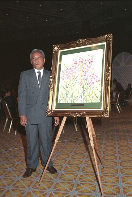 Taken at: Mendaki Charity Dinner'91 at Westin Hotel Pictured: Singapore's renowned batik artist Sarkasi Said
