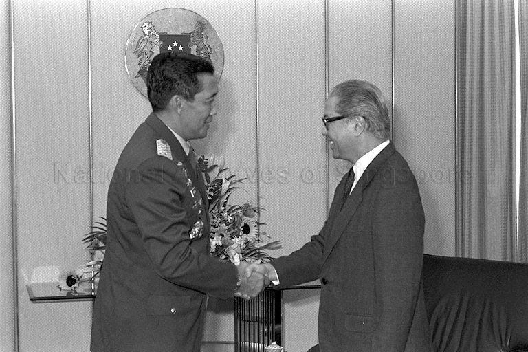 Deputy Prime Minister and Minister for Defence, Dr Tony Tan (right) with Chief of Staff of the Indonesian army, General Raden Hartono before an investiture ceremony at the Ministry of Defence.  On behalf of the President, Dr Tan will present General Hartono the Meritorious Service Medal (Military) for his role in strengthening defence ties between Singapore and Indonesia.