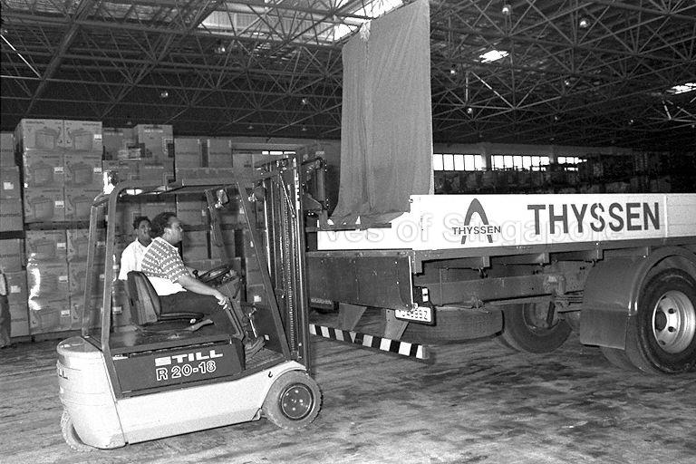 View of activities at Thyssen Haniel Logistics Centre. The logistics centre is being opened jointly with Mercedes-Benz Asia Regional Parts Centre at Changi South Street 2. 