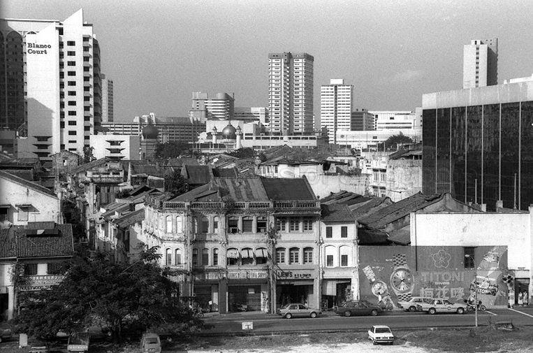 View of Middle Road with Hylam Street (on the left, obscured by trees) leading to Malay Street. Blanco Court is in the background on the left.