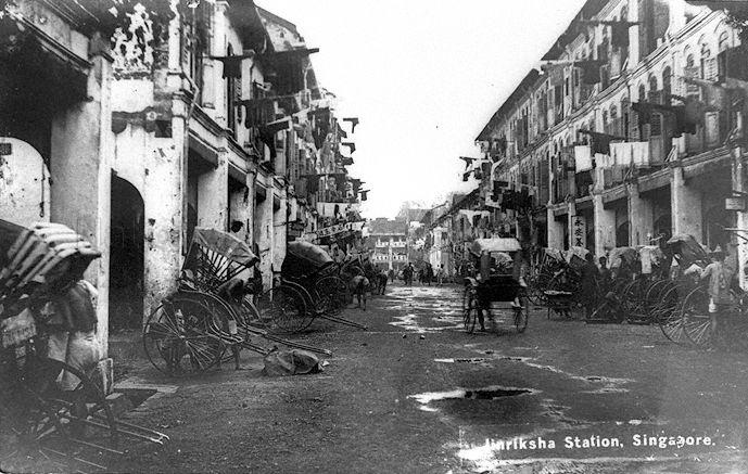 View of jinrickishas or rickshaws at the jinrickisha puller quarters at Sago Lane in Singapore