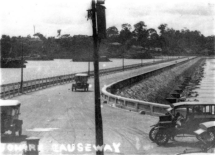 View of Johor Causeway linking mainland of Malaya and Singapore