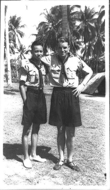 Wong Fatt Lim (troop leader) and J Waton (scoutmaster) of 32nd Raffles Scout troop from Raffles Institution