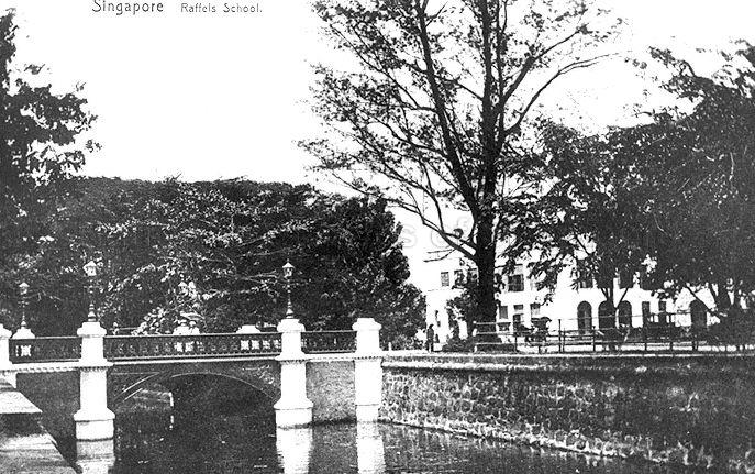 View of Stamford Canal, Singapore, with Raffles Institution on the right