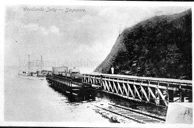 Wagon-ferry jetty at Woodlands.  The view shows a traveller with several wagons on board and the wagon-ferry berthed.
