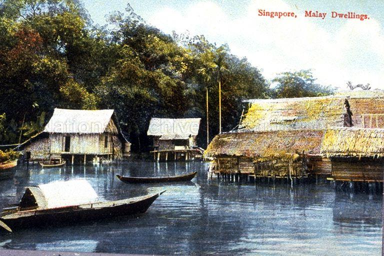 Malay stilt houses located in the vicinity of the promontory at St James, Singapore