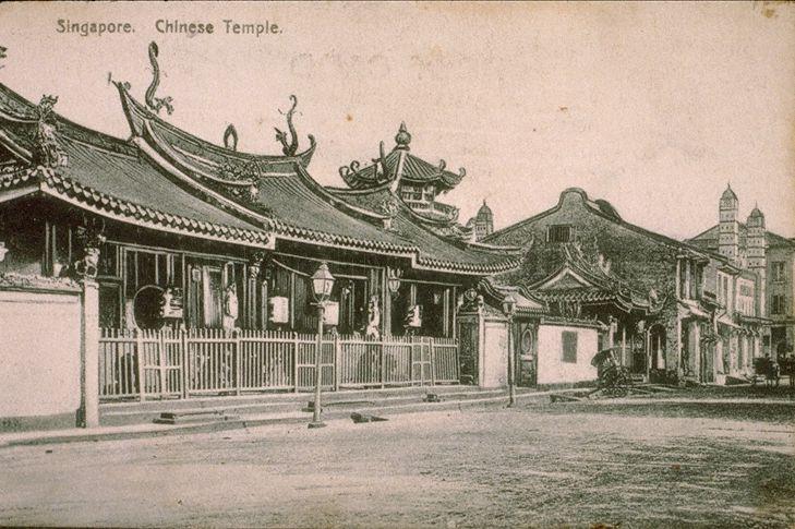 Thian Hock Keng, which means â€œTemple of Heavenly Happinessâ€, at Telok Ayer Street. The temple was dedicated to Ma Zu, the goddess of the sea. Built between 1839 to 1842 with funding from the Hokkien community and support of wealthy patrons, it is Singapore's oldest Chinese temple and was gazetted as a national monument on 28 June 1973.