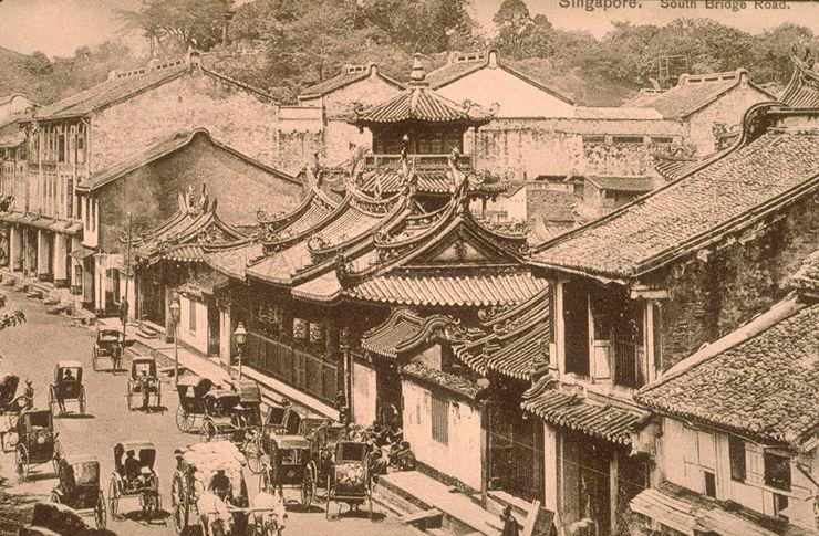 Rickshaws outside Thian Hock Keng temple at Telok Ayer Street, Singapore, built in 1839-1842