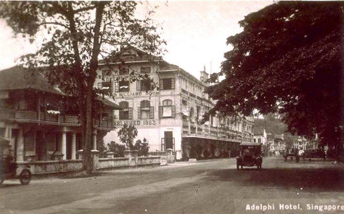 The Adelphi Hotel at Coleman Street. Originally established in Commercial Square (now Raffles Place) in 1863, it was first moved to High Street before being located here. It closed its doors finally on 24 June 1973 and the building was demolished in 1980.