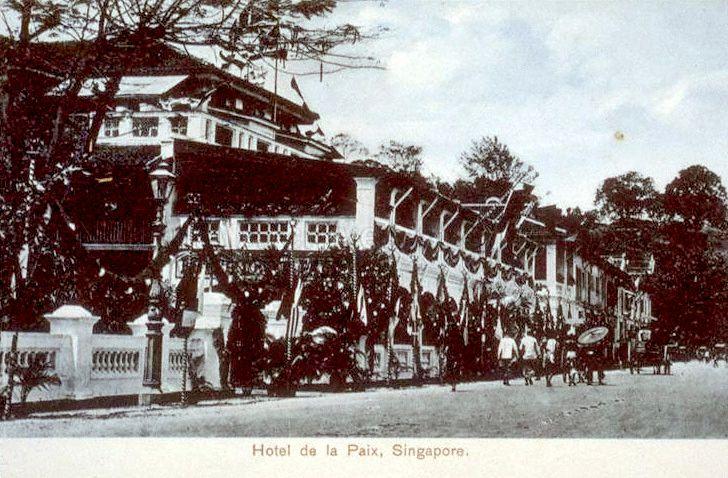 Hotel de la Paix at 3 Coleman Street, Singapore. The site is currently occupied by Peninsula Hotel.