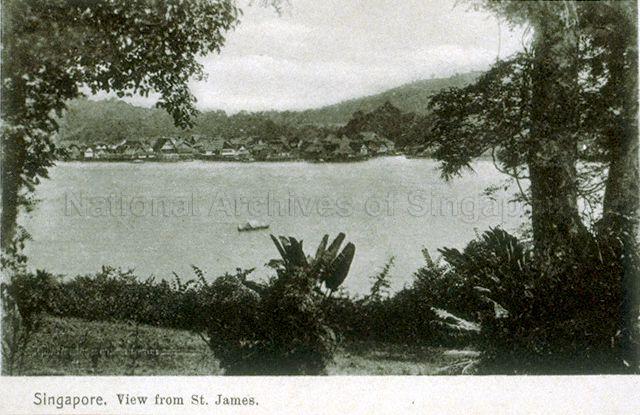 View from St James looking across to Kampong Telok Saga on the north side of Pulau Brani. St James was a promontory lying between Blangah Bay and Sibet Bay which were almost totally reclaimed by 1926.