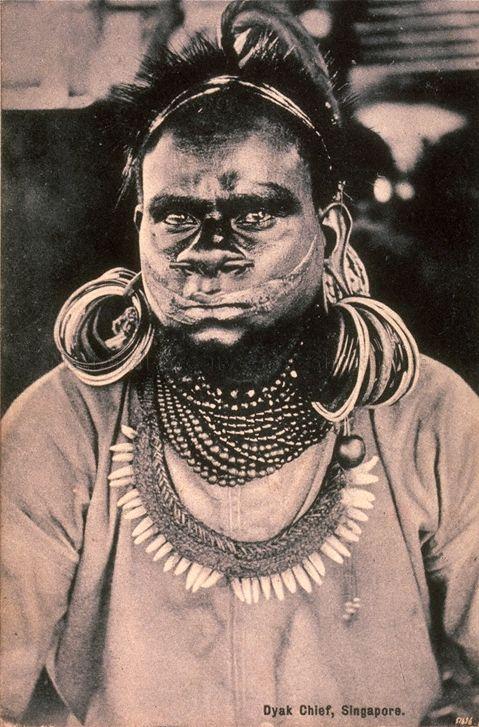 Dayak (or Dyak) chief, Singapore. The Dyaks are native tribes of Borneo.