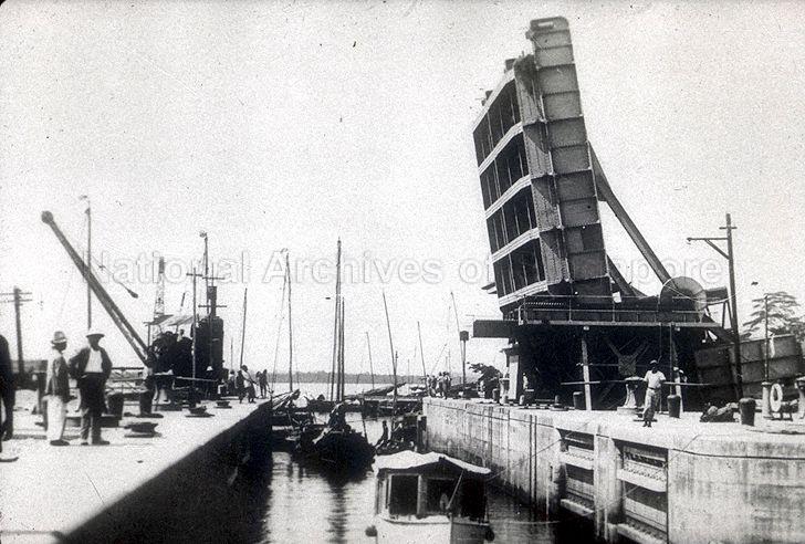 Lifting bridge in open position at Johore Causeway