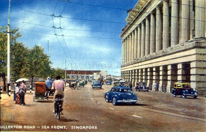 View of Fullerton Road near the seafront, with Fullerton building on the right, Singapore