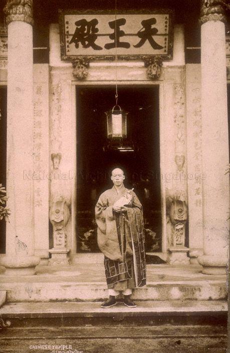 An abbot in front of the Hall of Celestial Kings (Tian Wang Dian) at Siong Lim Temple (Lian Shan Shuang Lin Monastery) at Jalan Toa Payoh. Constructed between 1898 and 1908, it is the oldest Buddhist monastery in Singapore and was gazetted as a national monument on 14 October 1980.