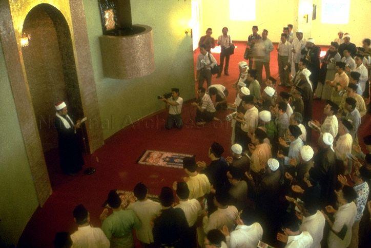 Prayer session at official opening of Al-Ansar Mosque in Chai Chee, Bedok
