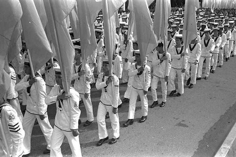 National Day Parade 1966 at the Padang - Singapore Naval Volunteer Force contingent marching