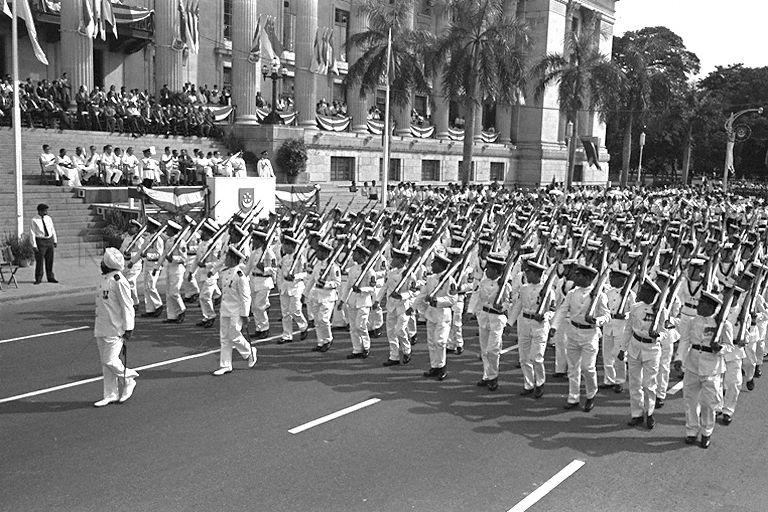 National Day Parade 1966 at the Padang - Marchpast by Singapore Naval Volunteer Force contingent