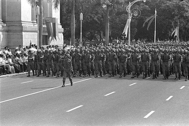 National Day Parade 1966 at the Padang - Marchpast by People's Defence Force contingents