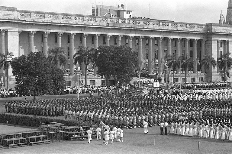 National Day Parade 1966 at the Padang - Bird's eye view of Parade