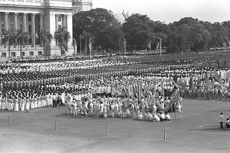National Day Parade 1966 at the Padang - Contingents waiting for start of parade