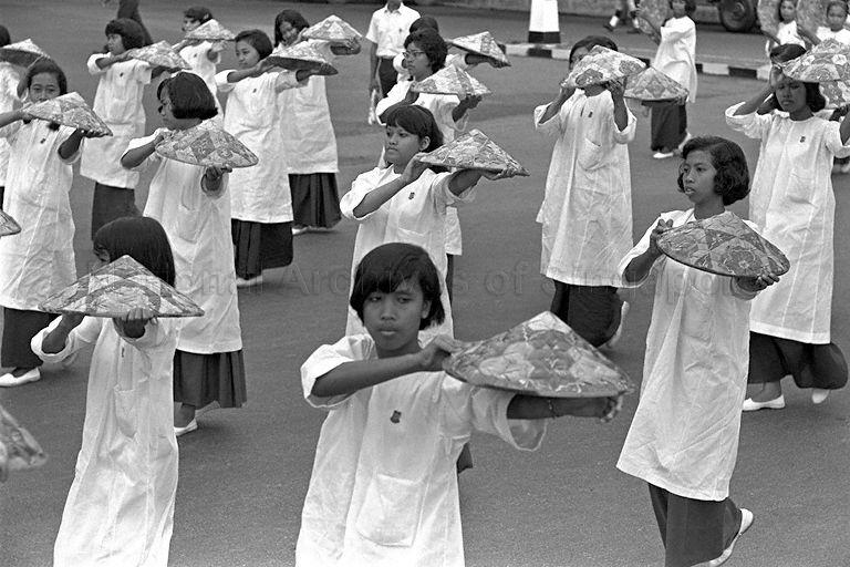 National Day Parade 1966 Rehearsal - &nbsp;Close-up of students from Malay girls' school practising dance routine
