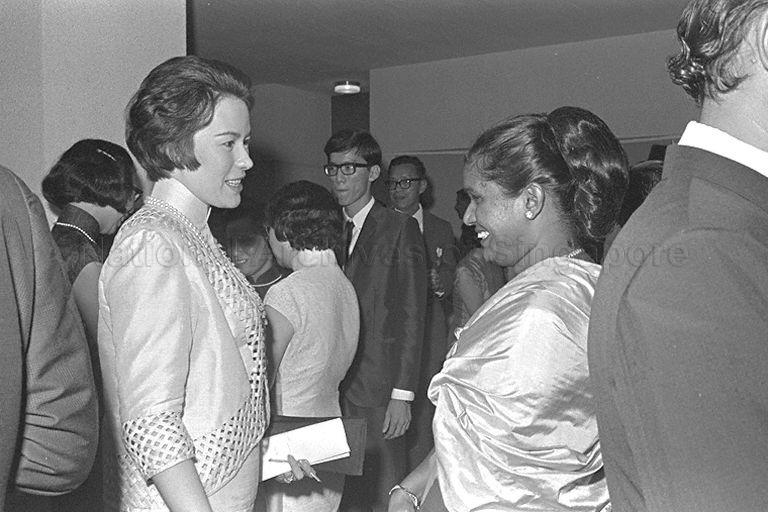 Mrs Cecilia Wee, wife of Chief Justice Wee Chong Jin, with guests at the reception during investiture of National Day honours at Singapore Conference Hall in Shenton Way