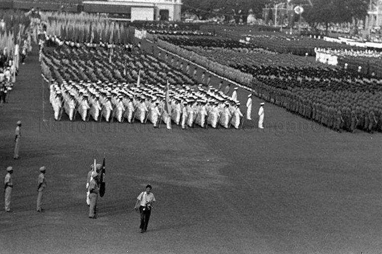 National Day Parade 1967 at the Padang - View of contingents assembled on the field