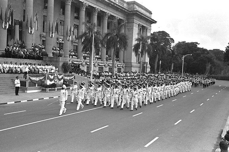 National Day Parade 1967 at the Padang - March-past by Singapore Naval Volunteer Force (SNVF)