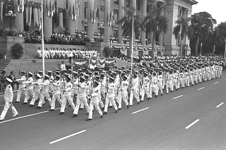 National Day Parade 1967 at the Padang - March-past by Singapore Naval Volunteer Force (SNVF)