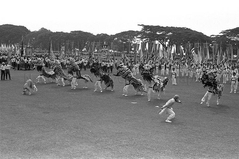 National Day Parade 1967 at the Padang - Lion dance performance on the field