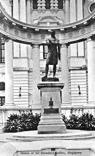 Statue of Sir Stamford Raffles in front of the Victoria Memorial Hall, Singapore. The statue was moved from its original site at Padang to here for the centennial celebrations in 1919.
