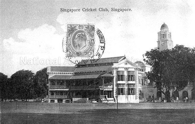 Singapore Cricket Club with clock tower of Victoria Memorial Hall visible on the right, Singapore
