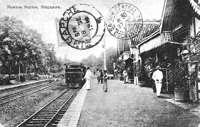 The train travels from Tank Road Station via Oxley Hill and across Orchard Road to Newton Station and then North to the Woodlands Station. To the left of the tracks in this image ran the Bukit Timah canal.
