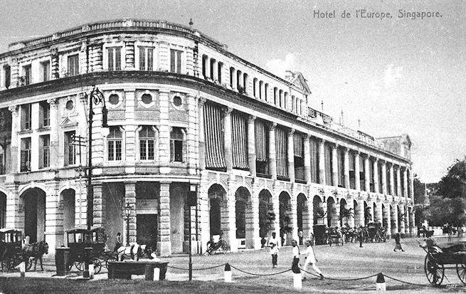 Grand Hotel de l'Europe, Singapore. Originally established by J Castelyns in 1857 as Hotel d'Europe, it was located first in Hill Street, then in Beach Road before moving here (along St Andrew's Road). The building at this location was demolished in 1905 and the new one was named Grand Hotel de l'Europe. With management changing hands severally, it was renamed as The Europe Hotel in 1918. Its doors were closed in October 1932 and the building was later demolished, making way for the Supreme Court.