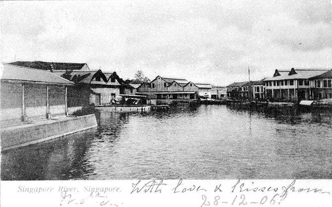 Godowns or warehouses on upper reaches of Singapore River near Pulau Saigon