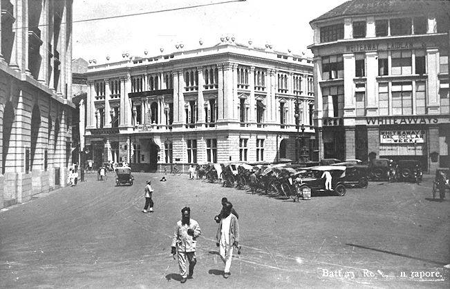 View of Battery Road with Bank of Taiwan (middle, former premises of Chartered Bank) and Whiteaway Laidlaw and Company building (right), Singapore