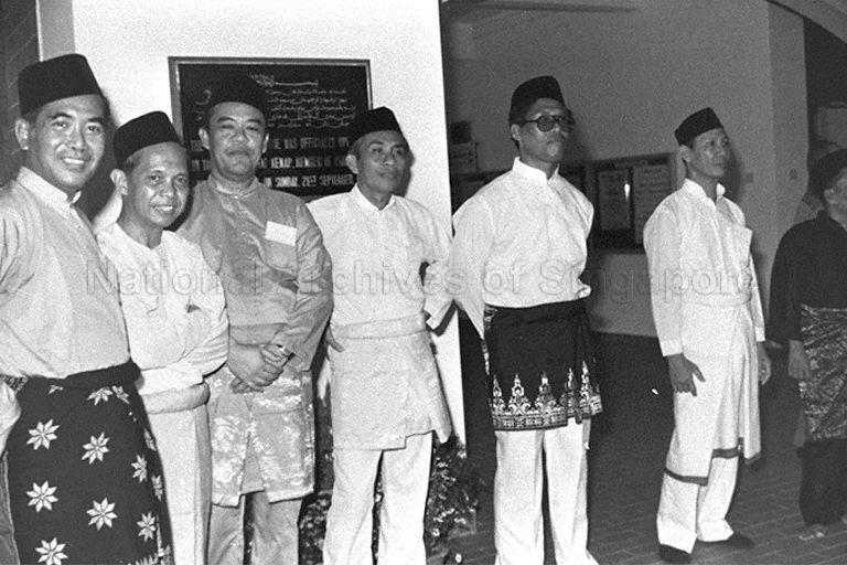 View of members of Al-Muttaqin Mosque in Ang Mo Kio during its official opening