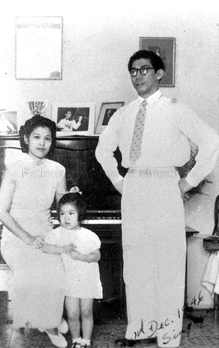 Goh Soon Tioe, Mrs Goh Soon Tioe (Mdm Chang Lee Sieng) and daughter Sylvia Goh in Mr Goh's teaching studio at Balmoral Crescent.