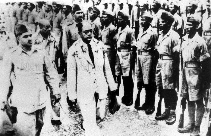 SUBASH CHANDRA BOSE REVIEWS THE INDIAN NATIONAL ARMY TROOPS